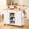 VEVOR Kitchen Island Cart, with Solid Wood Top and Storage Cabinet, Mobile Rolling Table with Drop Leaf, Drawers, Spice Towel Rack, Portable Islands on Swivel Wheels for Dining Room, 52in Width, White