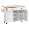 VEVOR Kitchen Island Cart, with Solid Wood Top and Storage Cabinet, Mobile Rolling Table with Drop Leaf, Drawers, Spice Towel Rack, Portable Islands on Swivel Wheels for Dining Room, 52in Width, White
