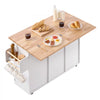 VEVOR Kitchen Island Cart, with Solid Wood Top and Storage Cabinet, Mobile Rolling Table with Drop Leaf, Drawers, Spice Towel Rack, Portable Islands on Swivel Wheels for Dining Room, 52in Width, White
