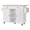 VEVOR Kitchen Island Cart, with Solid Wood Top and Storage Cabinet, Mobile Rolling Table with Drop Leaf, Drawers, Spice Towel Rack, Portable Islands on Swivel Wheels for Dining Room, 52in Width, White