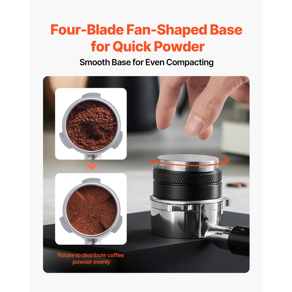 VEVOR Coffee Distributor 51mm, 2-in-1 Adjustable Espresso Distributor with Fan-Shaped Base, Coffee Distributor 304 Stainless Steel with Easy-to-Disassemble Design