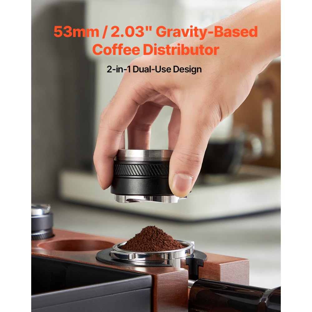 VEVOR Coffee Distributor 53mm, 2-in-1 Adjustable Espresso Distributor with Fan-Shaped Base, Coffee Distributor 304 Stainless Steel with Easy-to-Disassemble Design