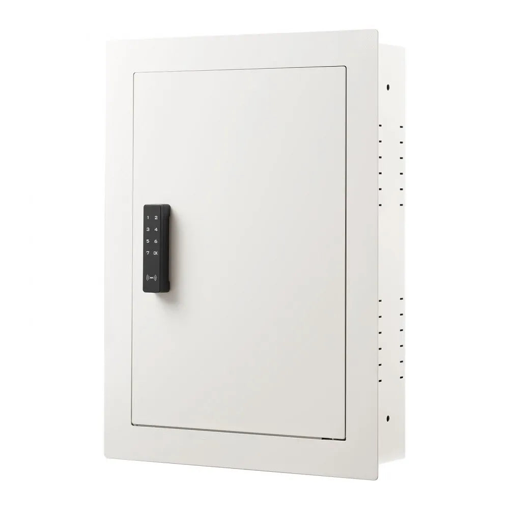 VEVOR 0.83 sq.ft Wall Safe, 3-Tier Hidden Wall Safe with Password, Key & Turning Knob, Q235 Cold-Rolled Steel In-Wall Box with Adjustable Shelves & Mounting Holes for Money, Jewelry, Passport, White