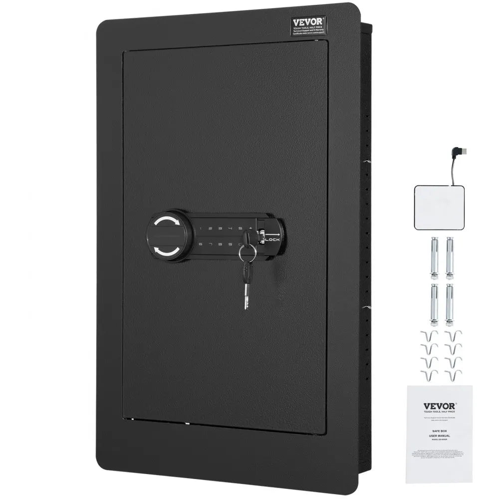 VEVOR 25.59" Tall Wall Safe, 3-Tier Hidden Wall Safe with Keypad, 3 Removable Shelves & 6 Key Holders, Q235 Cold-Rolled Steel In Wall Safe with LED Light & Vibration Alarm for Money, Jewelry, Passport