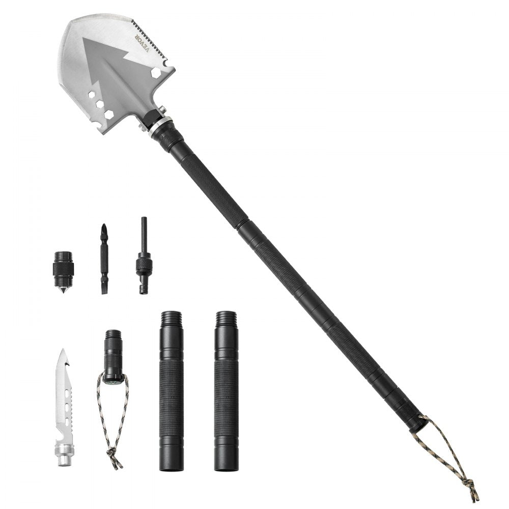 VEVOR Survival Shovel, 11 in 1 Camping Shovel Folding Multitool, Military Grade Portable Compact Tactical Shovel, Multifunction for Off-Roading, Camping, Hiking, Outdoor, Survivalist and Emergency