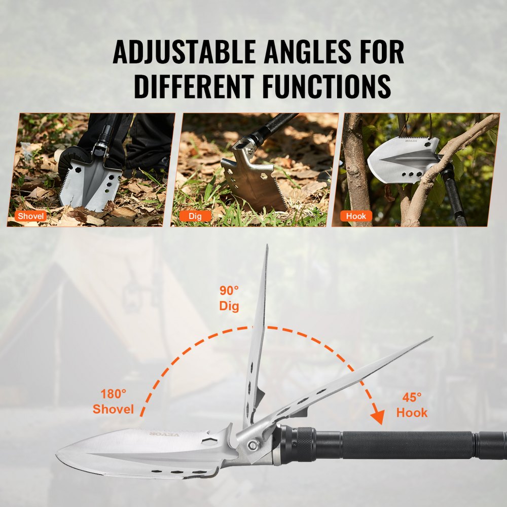 VEVOR Survival Shovel, 13 in 1 Camping Shovel Folding Multitool, Military Grade Portable Compact Tactical Shovel, Multifunction for Off-Roading, Camping, Hiking, Outdoor, Survivalist and Emergency