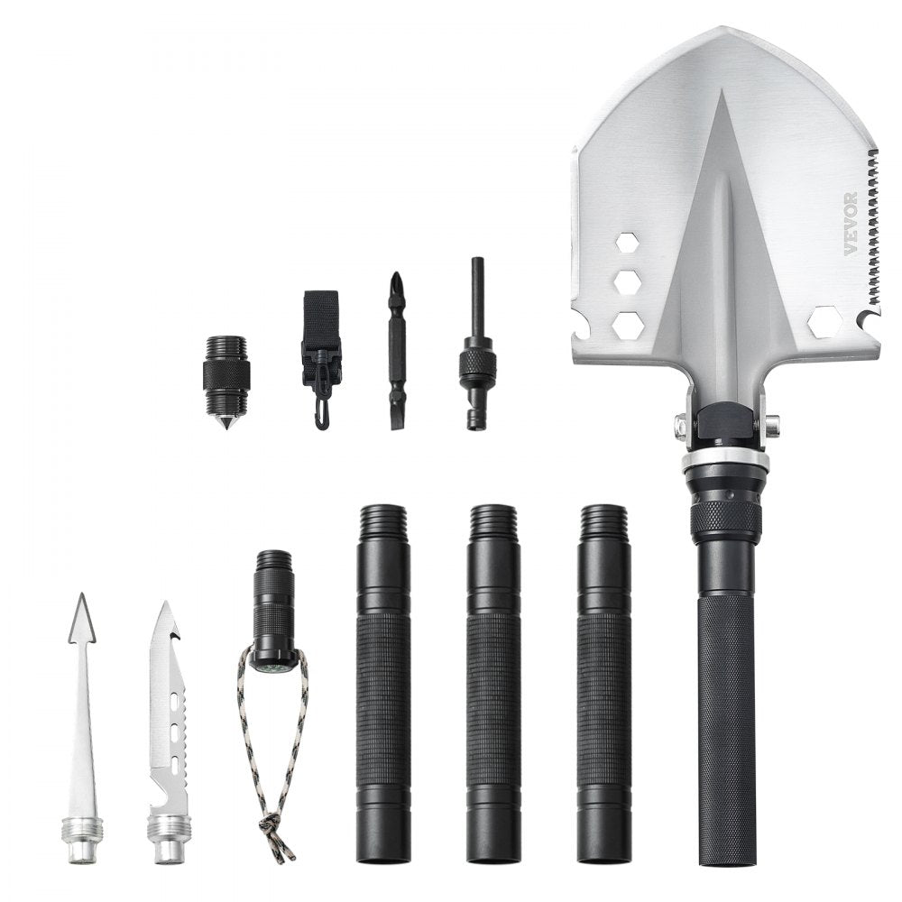 VEVOR Survival Shovel, 13 in 1 Camping Shovel Folding Multitool, Military Grade Portable Compact Tactical Shovel, Multifunction for Off-Roading, Camping, Hiking, Outdoor, Survivalist and Emergency