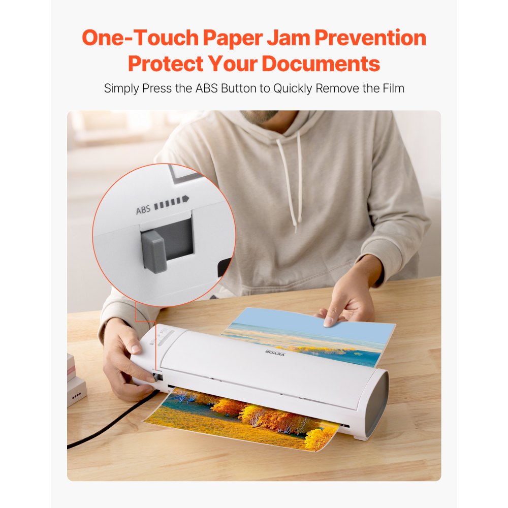 VEVOR Laminator Machine, Cold and Hot Laminator for Max A3 Paper Size, 1 min Quick Warm Thermal Laminator, 3-5 mil Thickness, Ideal for Home, Office, Business, or School Supplies, White + Grey