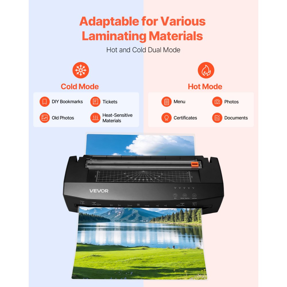 VEVOR Laminator Machine, Cold and Hot Lamination for Max A3 Paper Size, 1 min Quick Warm Portable Laminator, 3-10 mil Thickness, Ideal for Home, Office, Business, or School Supplies, Black