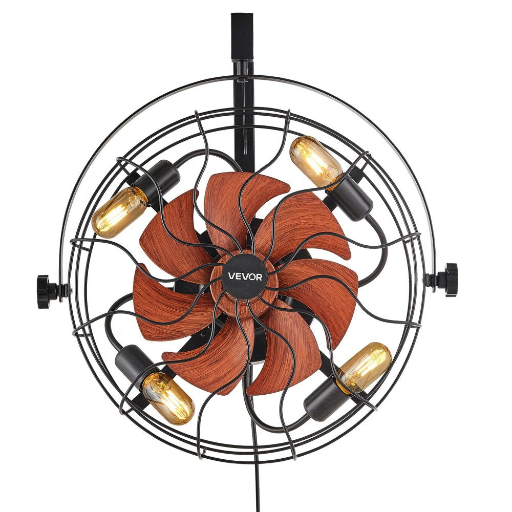VEVOR Wall Mounted Fan with Lights, 21 inch Wall Mount Fan with Remote, 6 Speeds Plug in Wall Fan, Timer, 360°Adjustable Tilt for Bedroom,Garage,Workshop (Compatible 4 E26 Bulb Sockets,No Bulb)