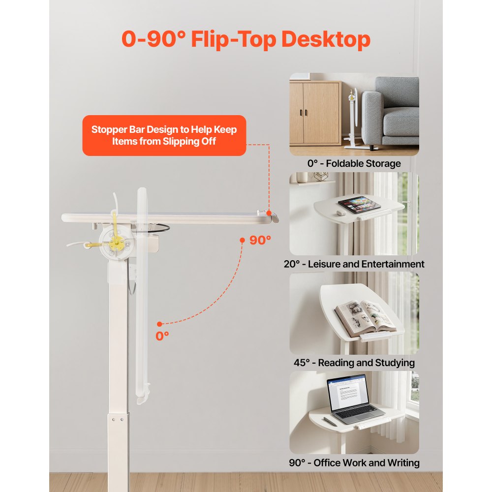 VEVOR Standing Desk, Adjustable Height Mobile Stand Up Desk with Tilting Desktop, 25.6 x 19 in Small Computer Sit Stand Workstation, 33 lbs Capacity, Pneumatic Lift for Home Office, Fully Assembled
