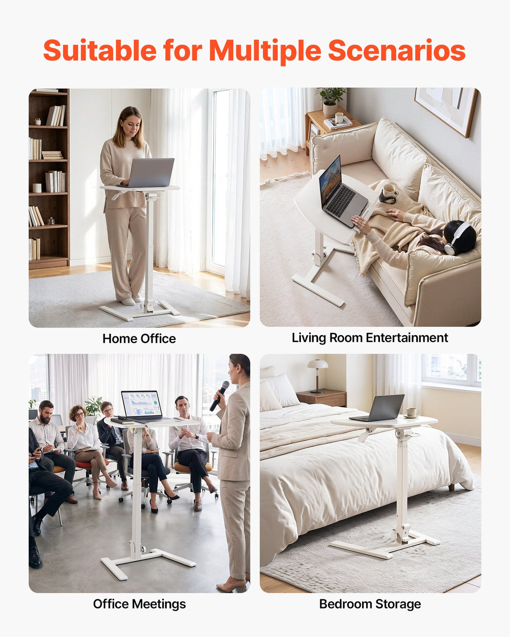 VEVOR Standing Desk, Adjustable Height Mobile Stand Up Desk with Tilting Desktop, 25.6 x 19 in Small Computer Sit Stand Workstation, 33 lbs Capacity, Pneumatic Lift for Home Office, Fully Assembled
