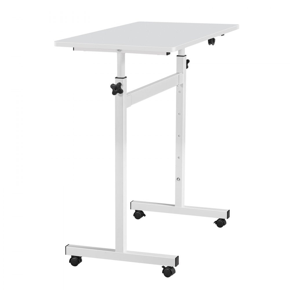 VEVOR Standing Desk, Adjustable Height Mobile Stand Up Desk with Lockable Casters, 32 x 16 in Small Computer Sit Stand Rolling Workstation with Hook, 55.1 lbs Desktop Capacity, for Home Office, White