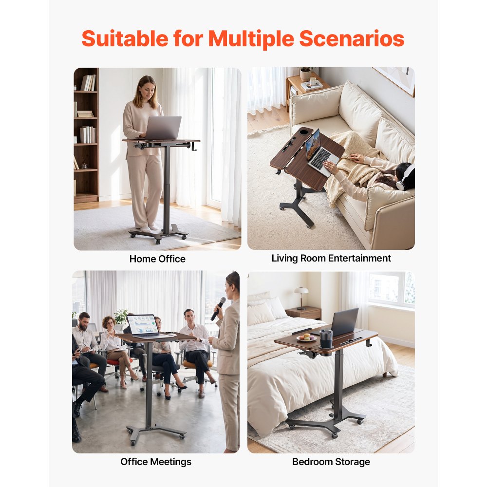 VEVOR Standing Desk, Adjustable Height Mobile Stand Up Desk with Tilting Desktop, 28.2 x 20.7 in Small Computer Sit Stand Workstation, 33 lbs Capacity, Foot Pedal Pneumatic Lift for Home, Office