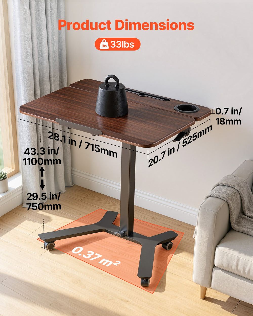 VEVOR Standing Desk, Adjustable Height Mobile Stand Up Desk with Tilting Desktop, 28.2 x 20.7 in Small Computer Sit Stand Workstation, 33 lbs Capacity, Foot Pedal Pneumatic Lift for Home, Office