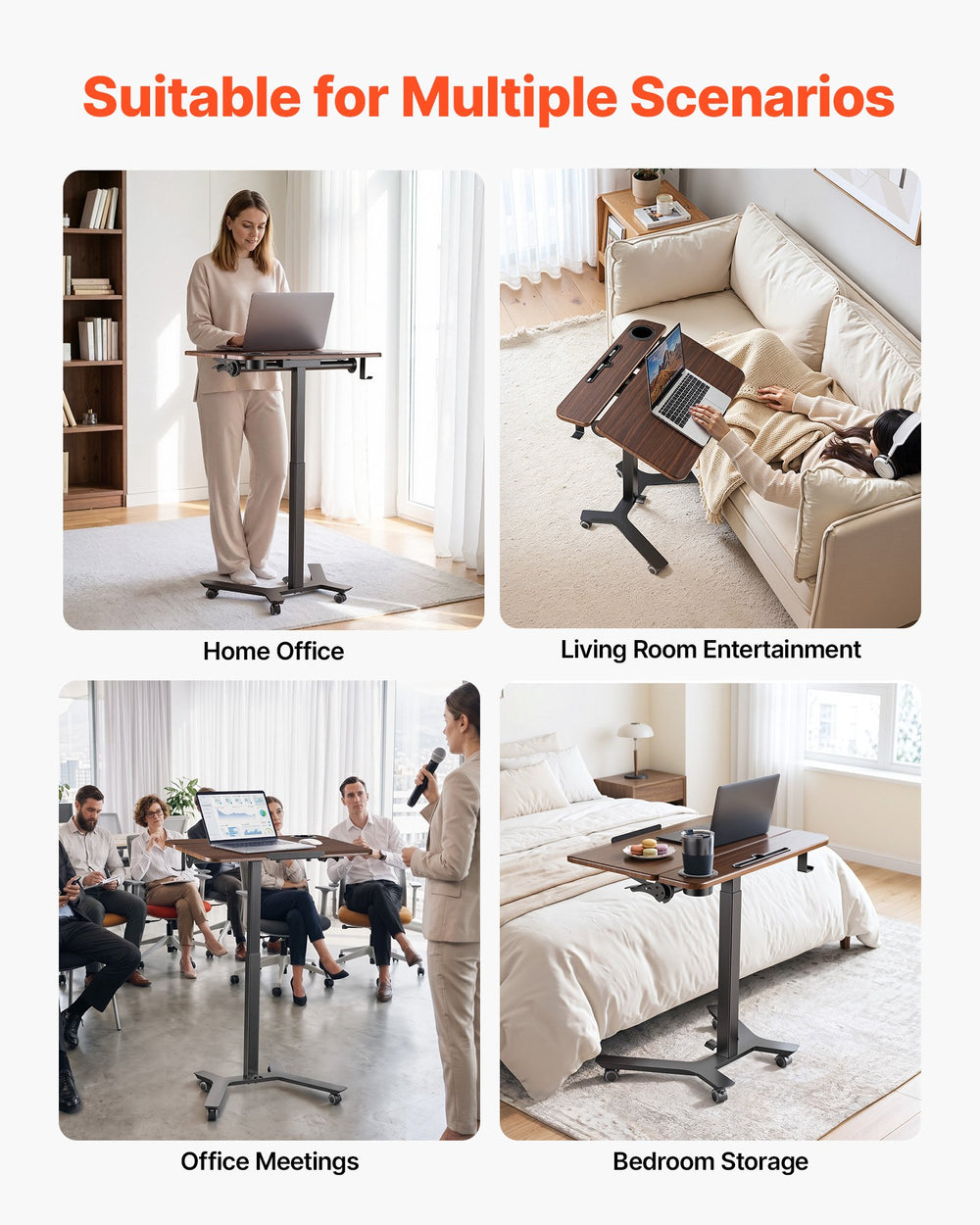 VEVOR Standing Desk, Adjustable Height Mobile Stand Up Desk with Tilting Desktop, 28.2 x 20.7 in Small Computer Sit Stand Workstation, 33 lbs Capacity, Foot Pedal Pneumatic Lift for Home, Office