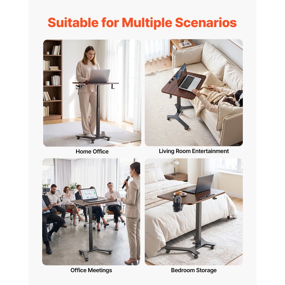 VEVOR Standing Desk, Adjustable Height Mobile Stand Up Desk w/ Casters, 28.2 x 20.5 in Small Computer Sit Stand Rolling Workstation w/ Hook, 33 lbs Capacity, Foot Pedal Pneumatic Lift for Home Office