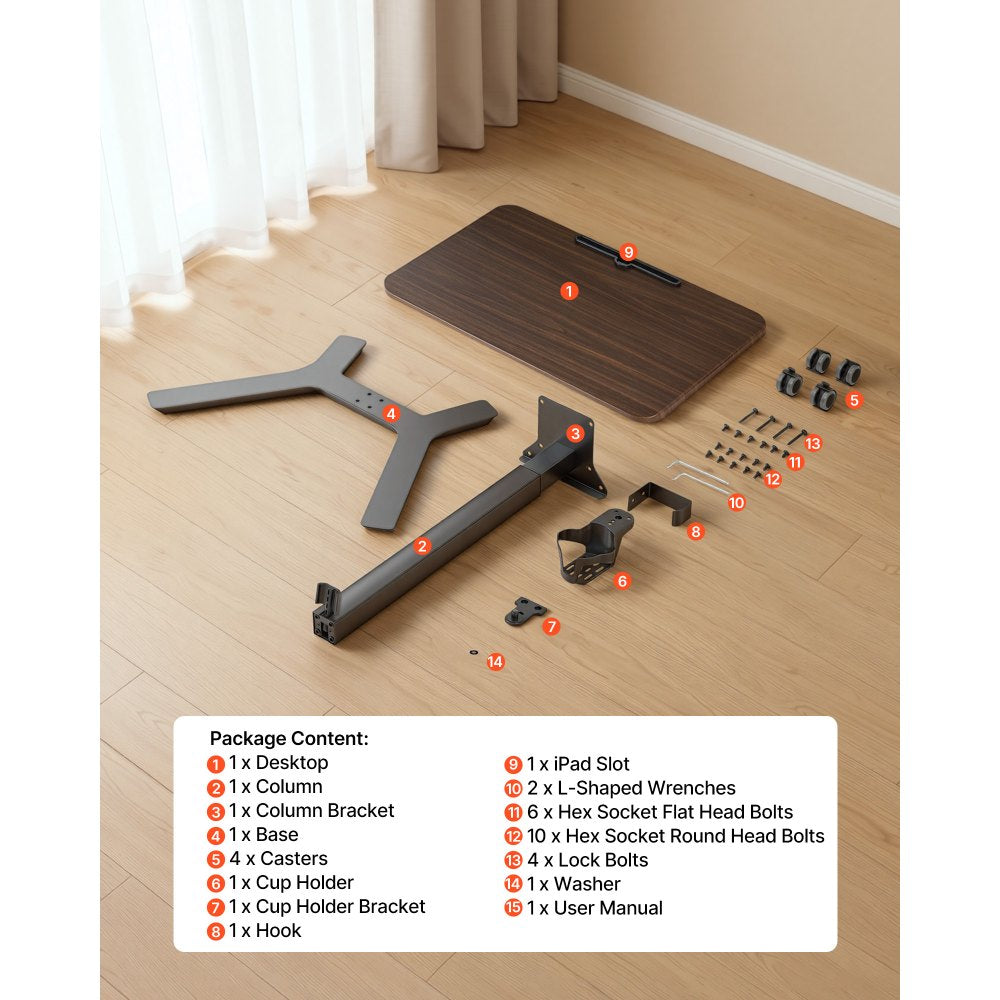 VEVOR Standing Desk, Adjustable Height Mobile Stand Up Desk w/ Casters, 28.2 x 20.5 in Small Computer Sit Stand Rolling Workstation w/ Hook, 33 lbs Capacity, Foot Pedal Pneumatic Lift for Home Office