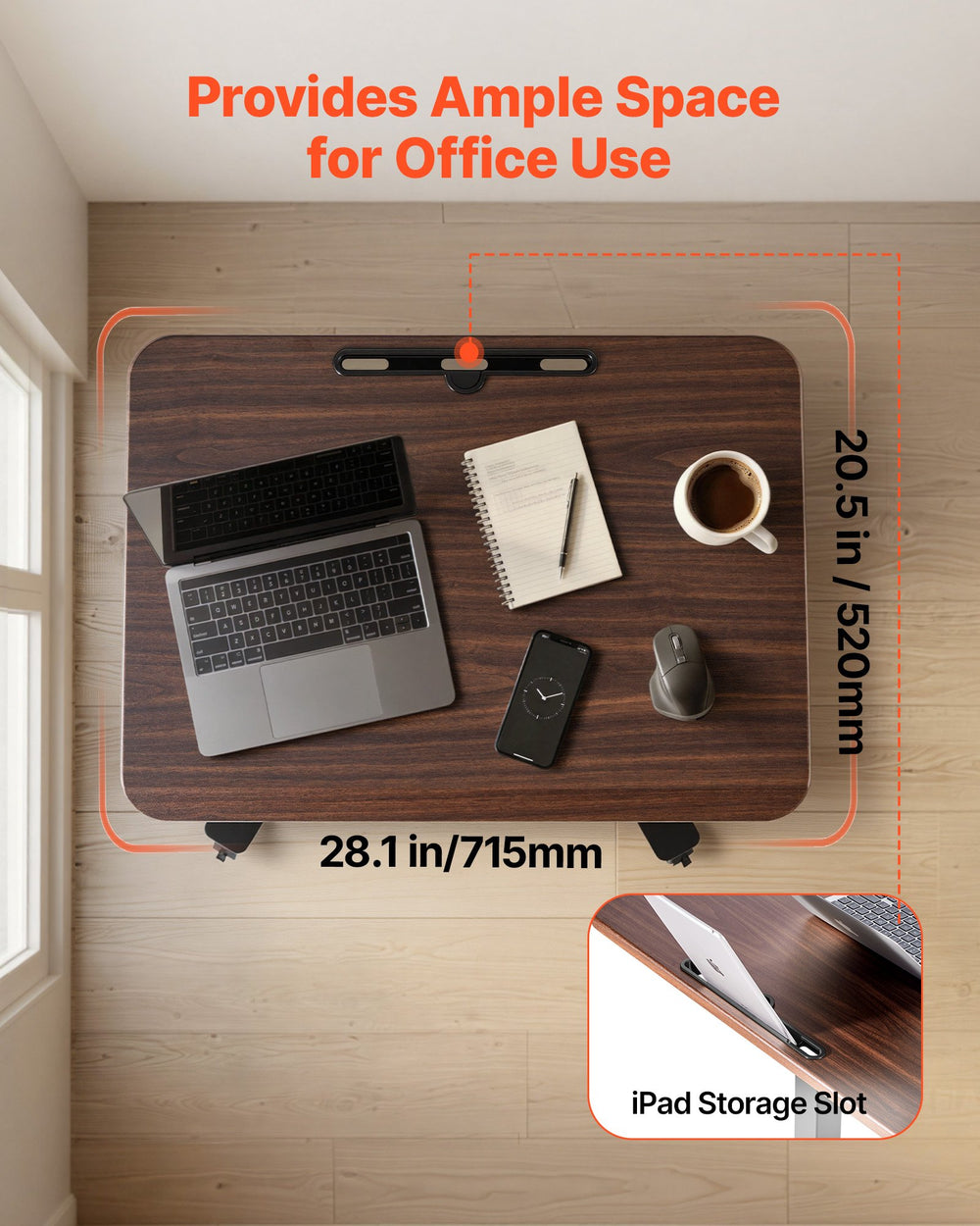 VEVOR Standing Desk, Adjustable Height Mobile Stand Up Desk w/ Casters, 28.2 x 20.5 in Small Computer Sit Stand Rolling Workstation w/ Hook, 33 lbs Capacity, Foot Pedal Pneumatic Lift for Home Office