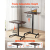VEVOR Standing Desk, Adjustable Height Mobile Stand Up Desk with 4 Casters, 25.6 x 19 in Small Computer Sit Stand Rolling Workstation with Hook, 33 lbs Desktop Capacity, Ideal for Home Office, Brown