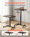 VEVOR Standing Desk, Adjustable Height Mobile Stand Up Desk with 4 Casters, 25.6 x 19 in Small Computer Sit Stand Rolling Workstation with Hook, 33 lbs Desktop Capacity, Ideal for Home Office, Brown