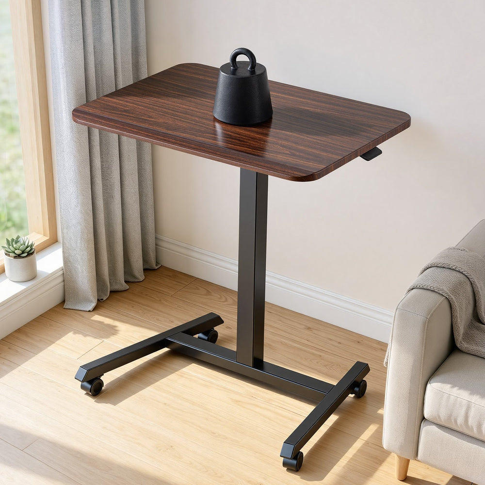 VEVOR Standing Desk, Adjustable Height Mobile Stand Up Desk with 4 Casters, 25.6 x 19 in Small Computer Sit Stand Rolling Workstation with Hook, 33 lbs Desktop Capacity, Ideal for Home Office, Brown