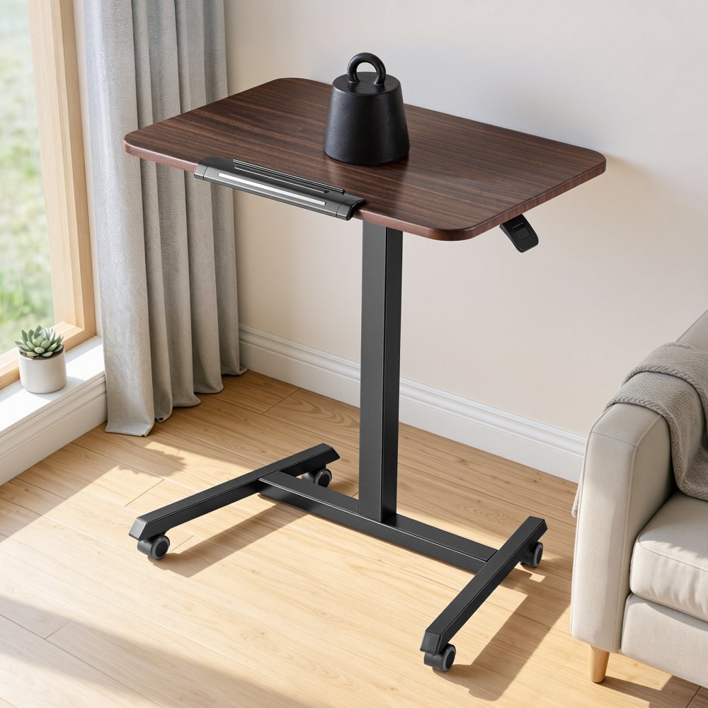 VEVOR Standing Desk, Adjustable Height Mobile Stand Up Desk with Tilting Desktop, 25.6 x 19 in Small Computer Sit Stand Rolling Workstation with 4 Casters, 33 lbs Capacity, Ideal for Home Office