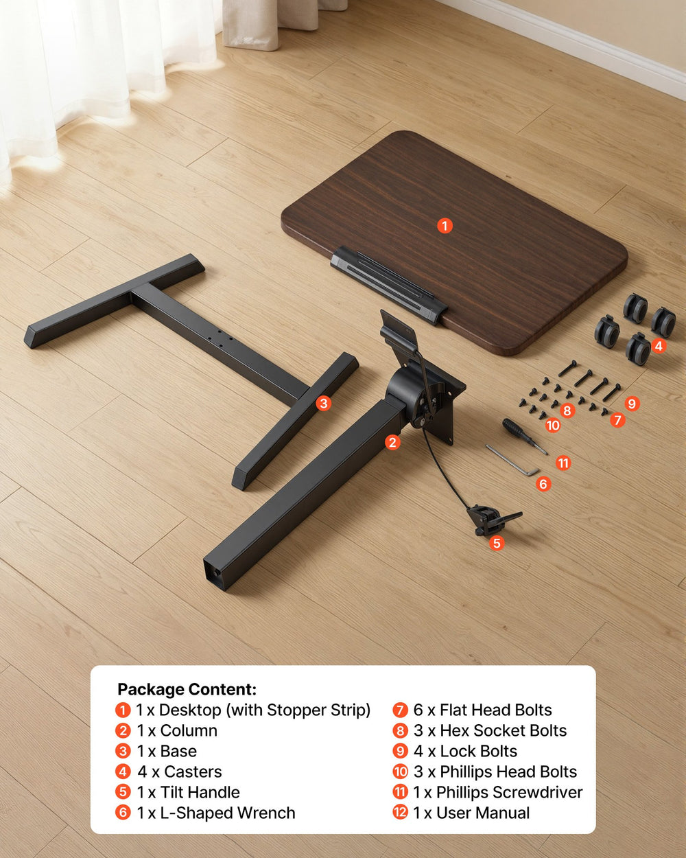 VEVOR Standing Desk, Adjustable Height Mobile Stand Up Desk with Tilting Desktop, 25.6 x 19 in Small Computer Sit Stand Rolling Workstation with 4 Casters, 33 lbs Capacity, Ideal for Home Office