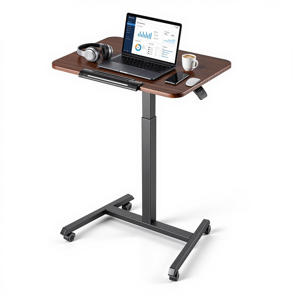 VEVOR Standing Desk, Adjustable Height Mobile Stand Up Desk with Tilting Desktop, 25.6 x 19 in Small Computer Sit Stand Rolling Workstation with 4 Casters, 33 lbs Capacity, Ideal for Home Office