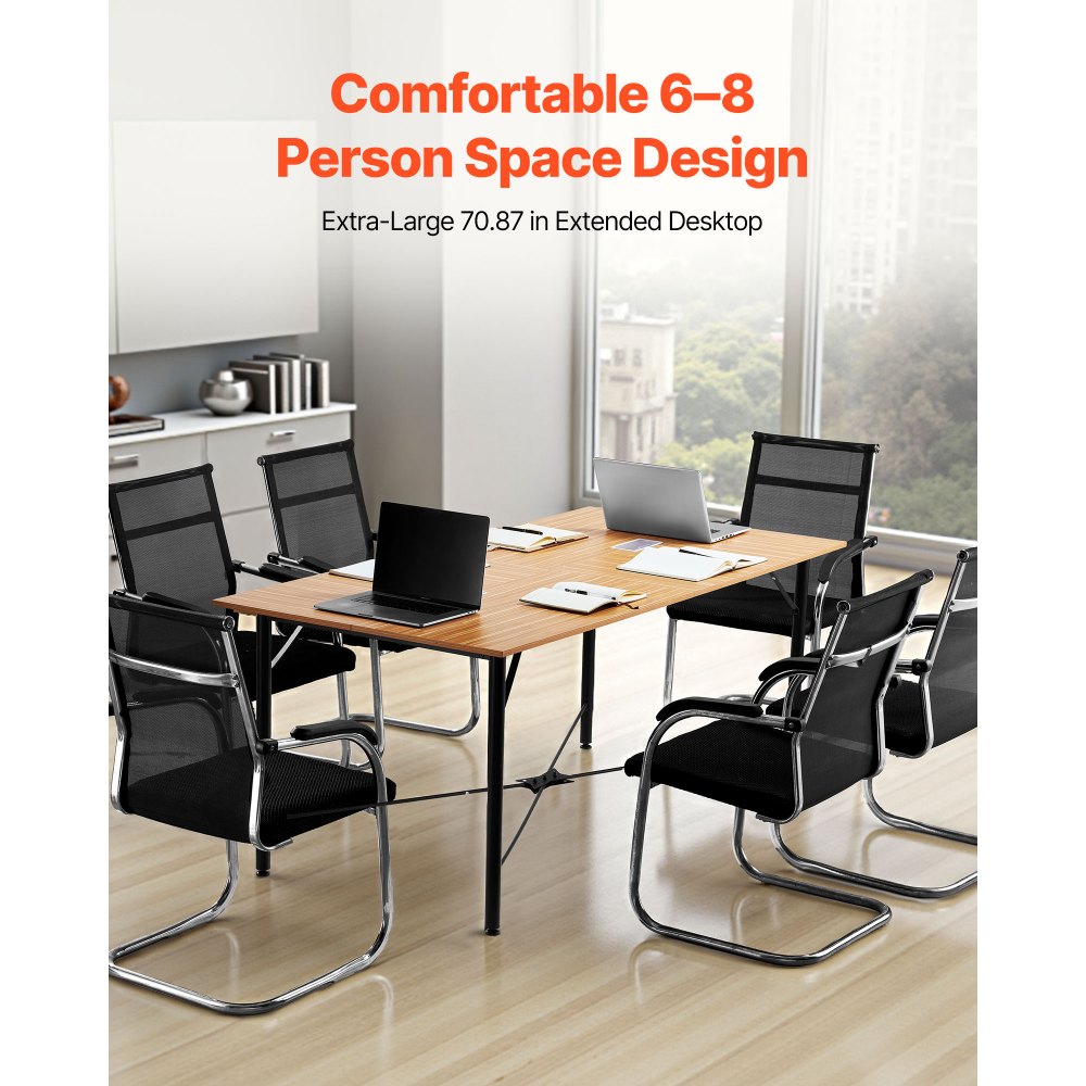 VEVOR Conference Table, 6 ft Office Meeting Table for 6-8 Person, Modern Rectangle Seminar Desk with Metal Legs, Meeting Desk Ideal for Office, Boardroom, Conference Room, Easy Assembly, Brown