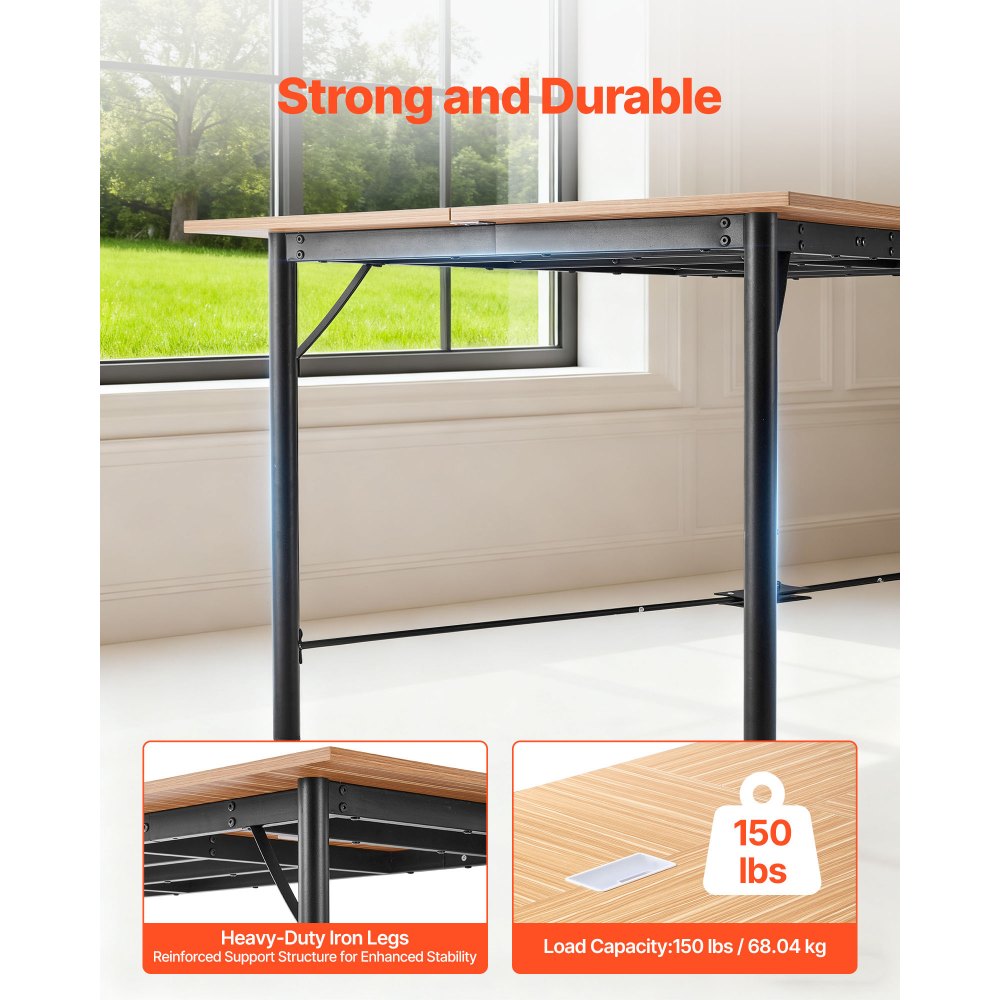 VEVOR Conference Table, 6 ft Office Meeting Table for 6-8 Person, Modern Rectangle Seminar Desk with Metal Legs, Meeting Desk Ideal for Office, Boardroom, Conference Room, Easy Assembly, Brown