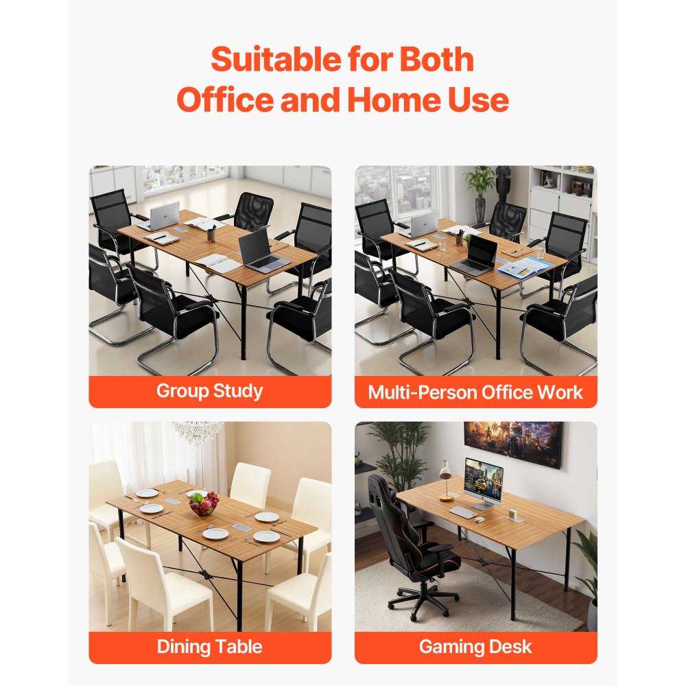 VEVOR Conference Table, 6 ft Office Meeting Table for 6-8 Person, Modern Rectangle Seminar Desk with Metal Legs, Meeting Desk Ideal for Office, Boardroom, Conference Room, Easy Assembly, Brown