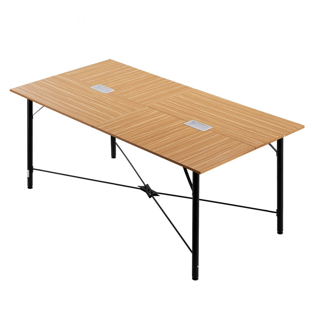 VEVOR Conference Table, 6 ft Office Meeting Table for 6-8 Person, Modern Rectangle Seminar Desk with Metal Legs, Meeting Desk Ideal for Office, Boardroom, Conference Room, Easy Assembly, Brown
