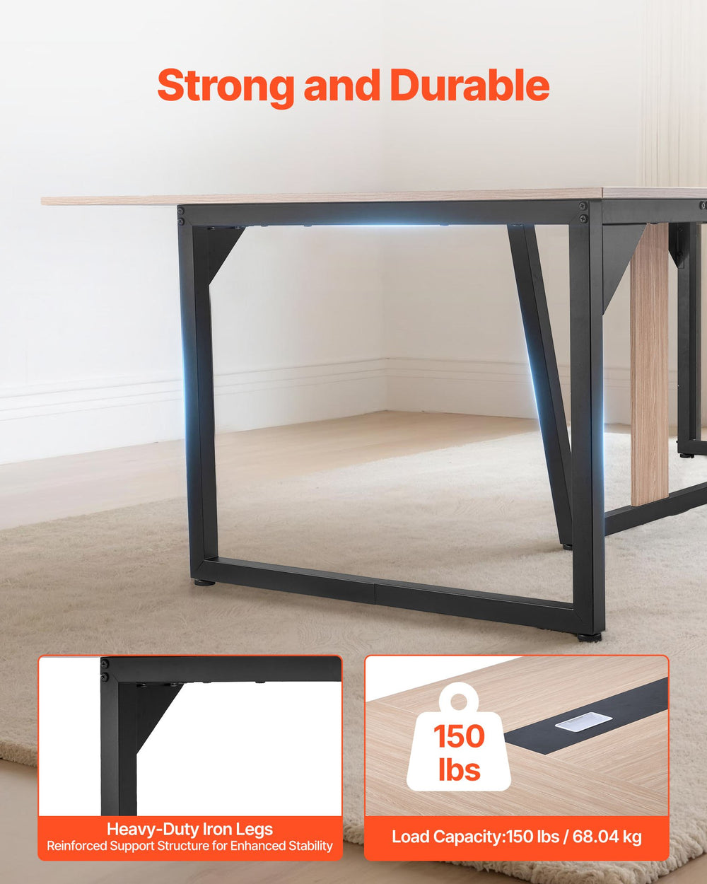 VEVOR conference table strong and durable reinforced metal legs and 150 lb load capacity