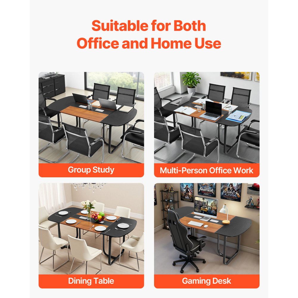 VEVOR Conference Table, 6 ft Oval Office Meeting Table for 6-8 Person, Modern Seminar Desk with Metal Legs, Large Meeting Desk for Office, Boardroom, Conference Room, Easy Assembly, Black & Brown