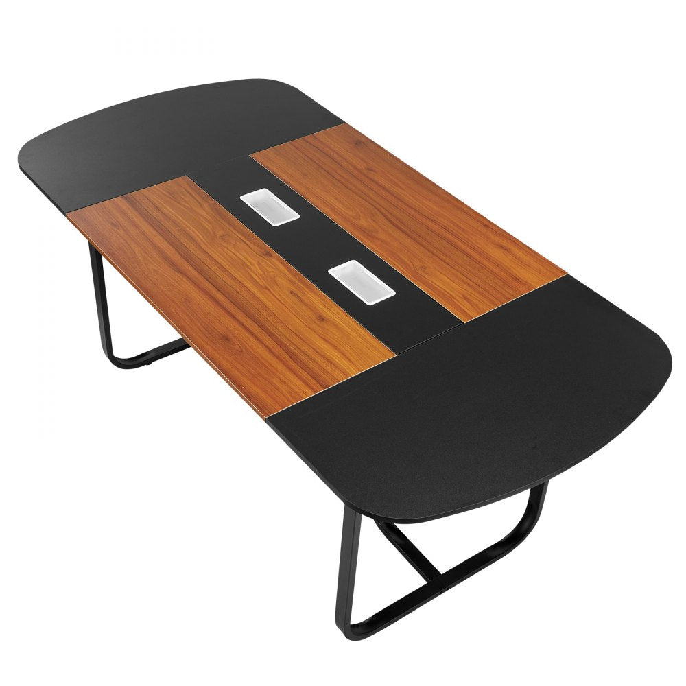 VEVOR Conference Table, 6 ft Oval Office Meeting Table for 6-8 Person, Modern Seminar Desk with Metal Legs, Large Meeting Desk for Office, Boardroom, Conference Room, Easy Assembly, Black & Brown