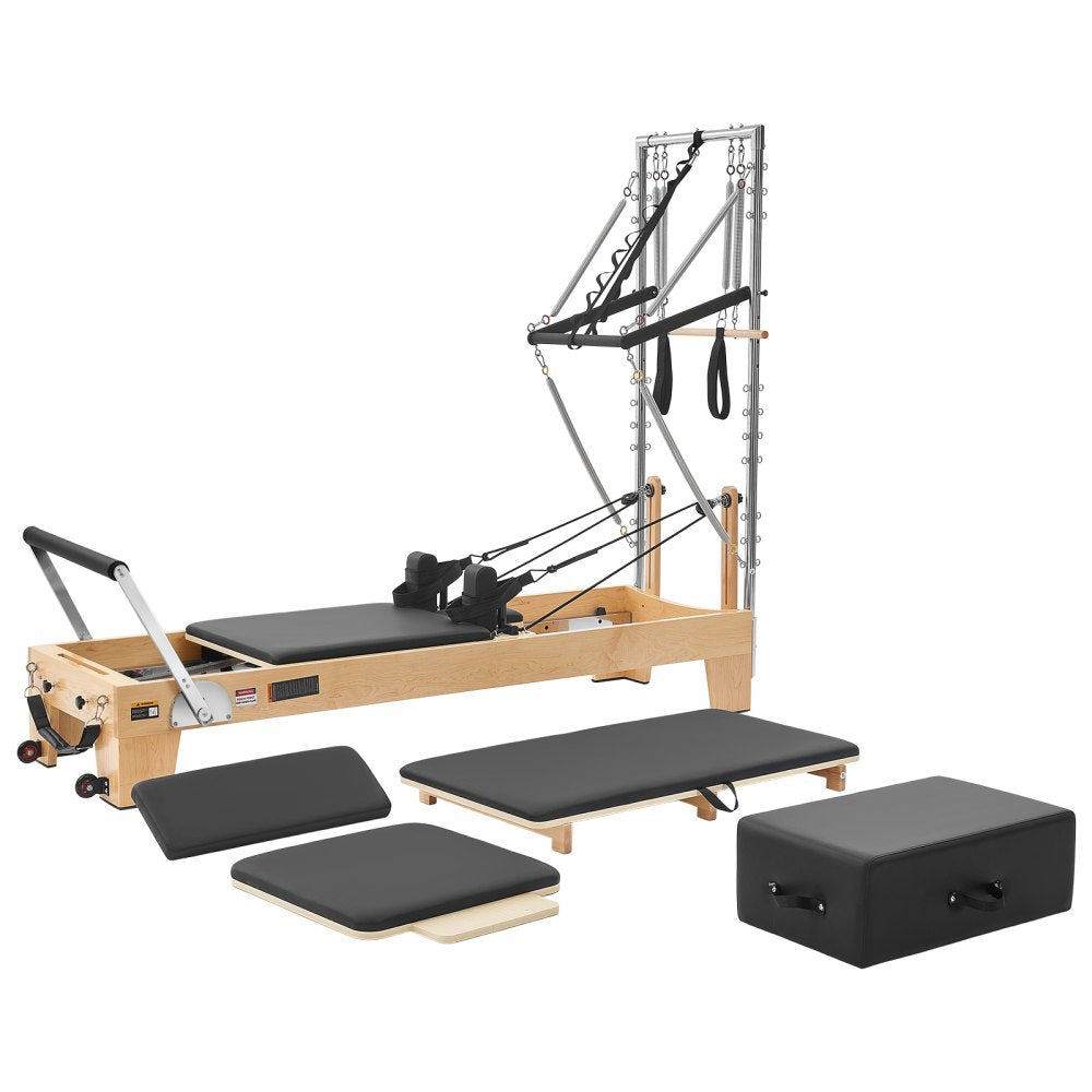 VEVOR Pilates Reformer with Tower 94" Pilates Machine 400 lbs Maple Wood, for Home Use and Gym Workout, with Jump Board, Music Wire Springs, and Sitting Box, Suitable for Advanced and Beginners Users
