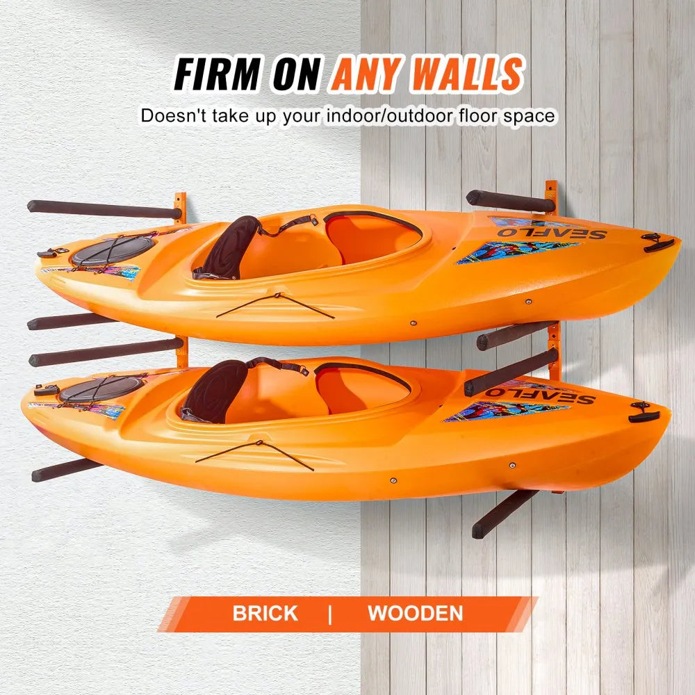 VEVOR Wall Kayak Storage Rack, 4-Capacity Wall Mounted Kayak Holders for Kayak Canoe Paddle Board, Kayak Storage Hooks with Adjustable Padded Arms, 400 LBS Load Kayak Hanger for Indoor Outdoor Garage