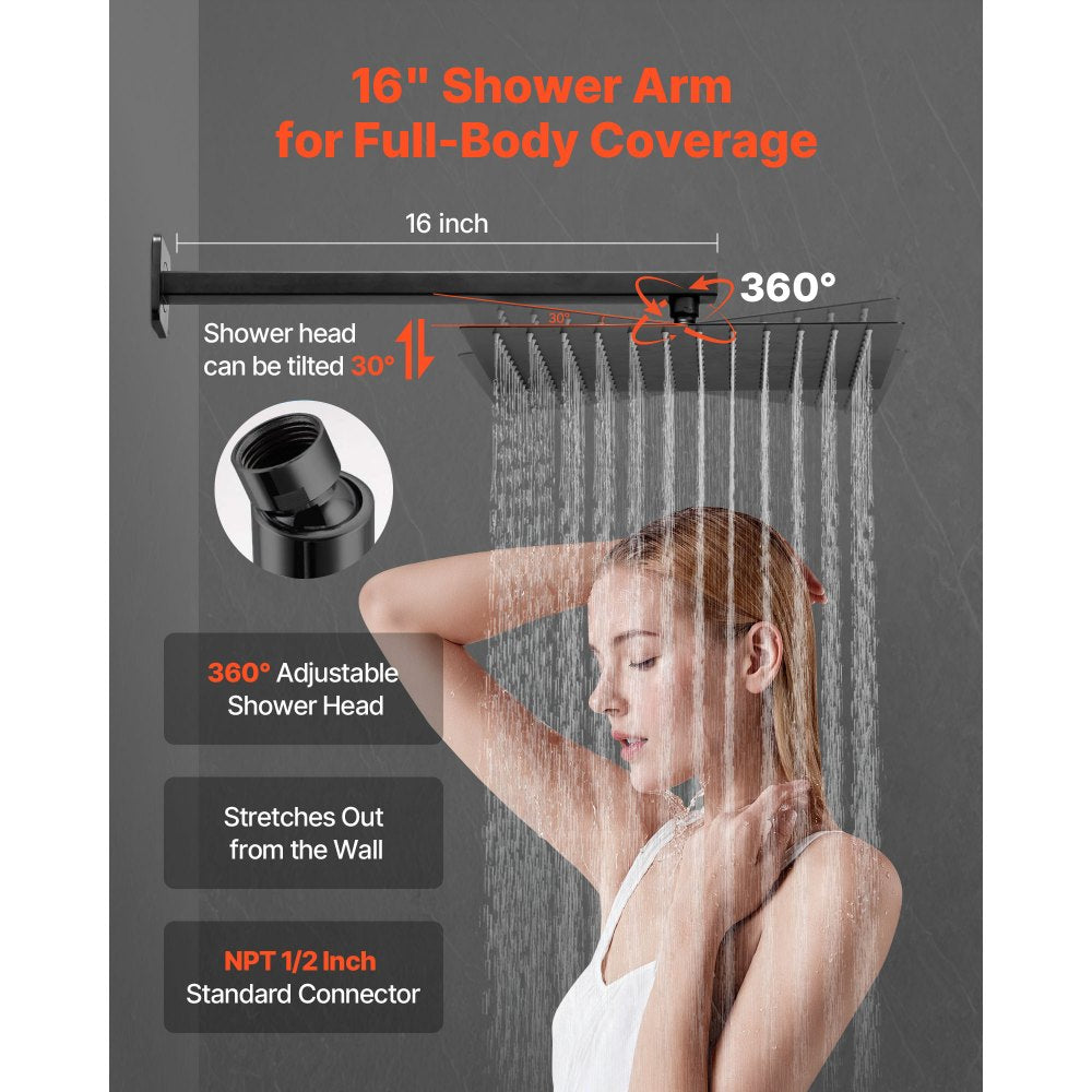 VEVOR Shower Faucet Set, Rainfall Bathroom Shower System with 12-Inch Square Rain Shower Head and Handheld Spray, Wall Mounted Bath Fixtures with Brass Valve and Trim Kit, Matte Black