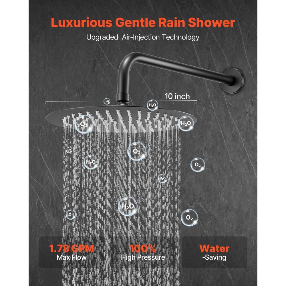 VEVOR Shower Faucet Set, Rainfall Bathroom Shower System with 10-Inch Round Rain Shower Head and Handheld Spray, Wall Mounted Bath Fixtures with Brass Valve and Trim Kit, Matte Black