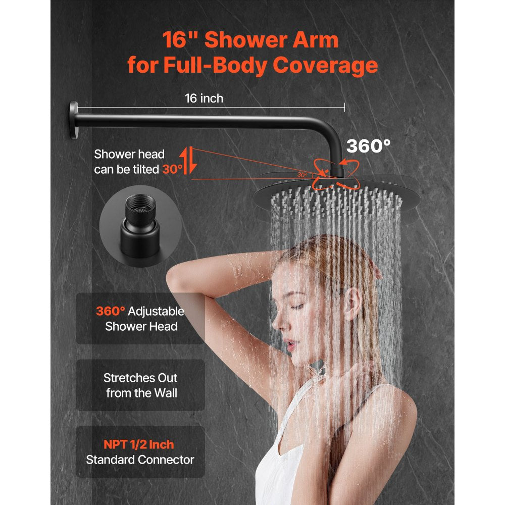 VEVOR Shower Faucet Set, Rainfall Bathroom Shower System with 10-Inch Round Rain Shower Head and Handheld Spray, Wall Mounted Bath Fixtures with Brass Valve and Trim Kit, Matte Black