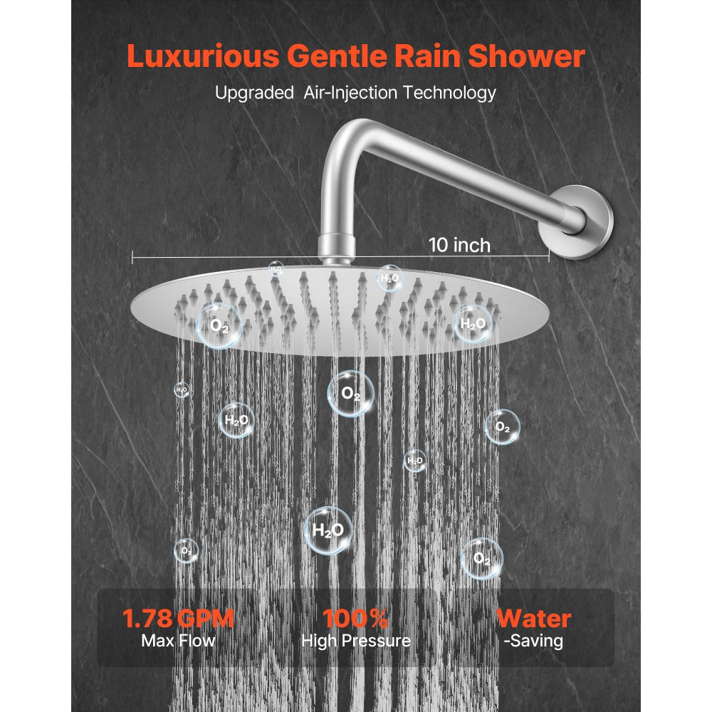 VEVOR Shower Faucet Set, Rainfall Bathroom Shower System with 10-Inch Round Rain Shower Head and Handheld Spray, Wall Mounted Bath Fixtures with Brass Valve and Trim Kit, Brushed Nickel