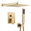 VEVOR Shower Faucet Set, Rainfall Bathroom Shower System with 12-Inch Square Rain Shower Head and Handheld Spray, Wall Mounted Bath Fixtures with Brass Valve and Trim Kit, Brushed Gold