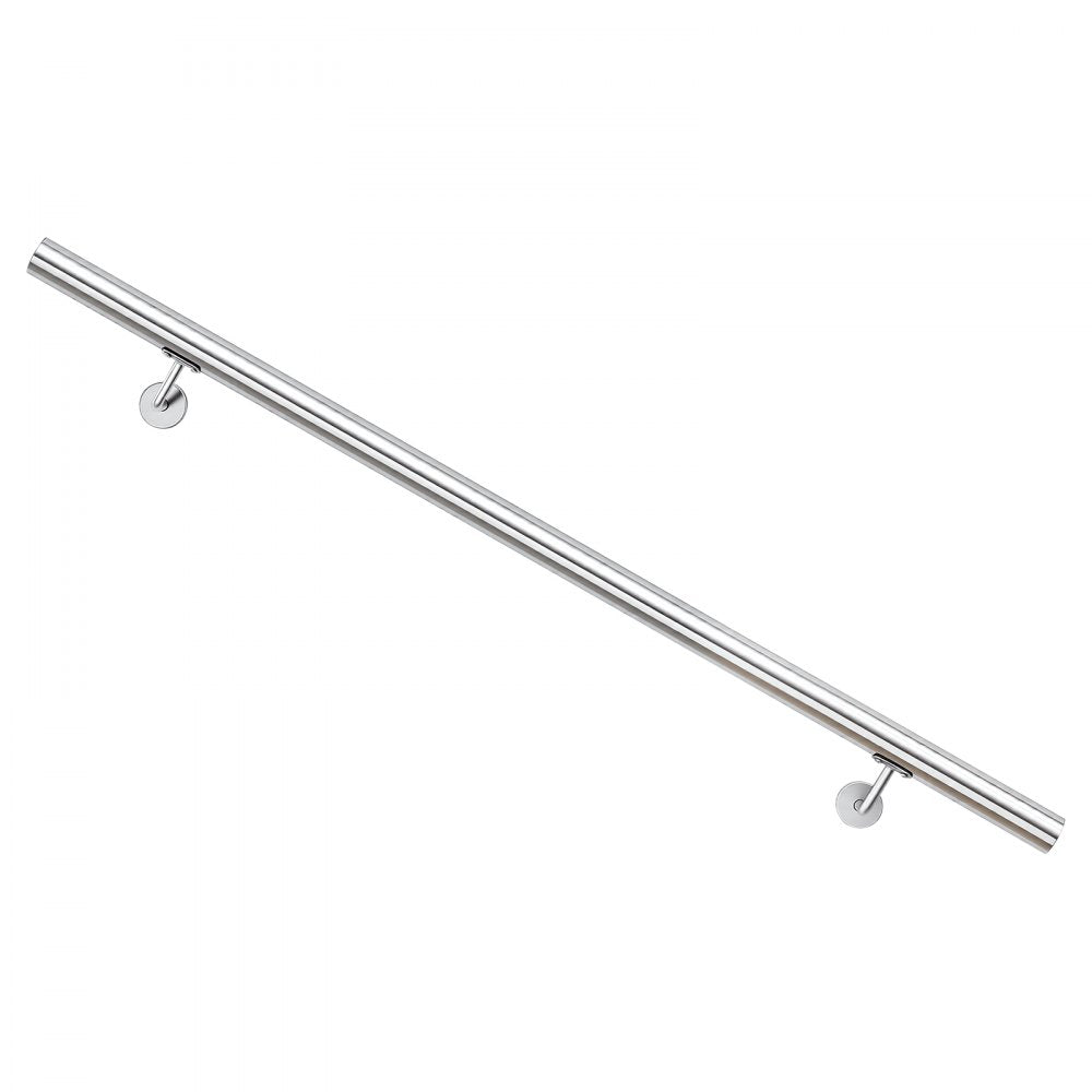 VEVOR Wall-Mounted Stair Handrail, 3.3 ft 250 lbs Load Metal Railing Silver, for Indoor Steps, Loft, Porch & Hallways, Heavy-Duty Industrial Stainless Steel Hand Rail, Round Tube, Mounting Hardware