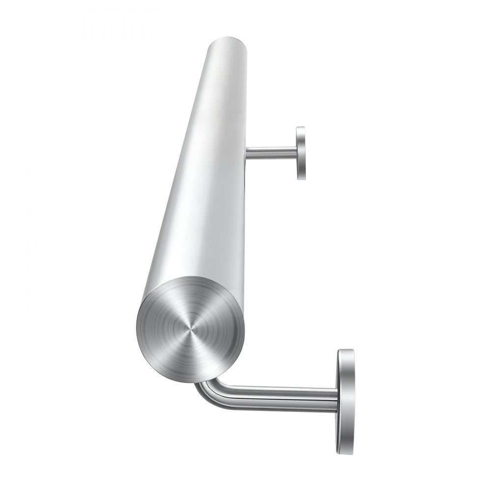 VEVOR Wall-Mounted Stair Handrail, 3.3 ft 250 lbs Load Metal Railing Silver, for Indoor Steps, Loft, Porch & Hallways, Heavy-Duty Industrial Stainless Steel Hand Rail, Round Tube, Mounting Hardware