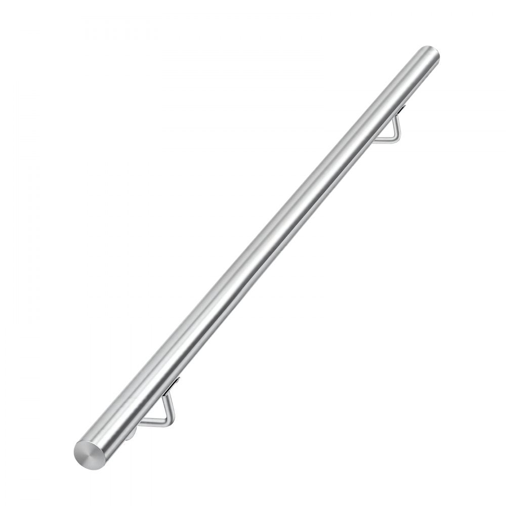 VEVOR Wall-Mounted Stair Handrail, 3.3 ft 250 lbs Load Metal Railing Silver, for Indoor Steps, Loft, Porch & Hallways, Heavy-Duty Industrial Stainless Steel Hand Rail, Round Tube, Mounting Hardware