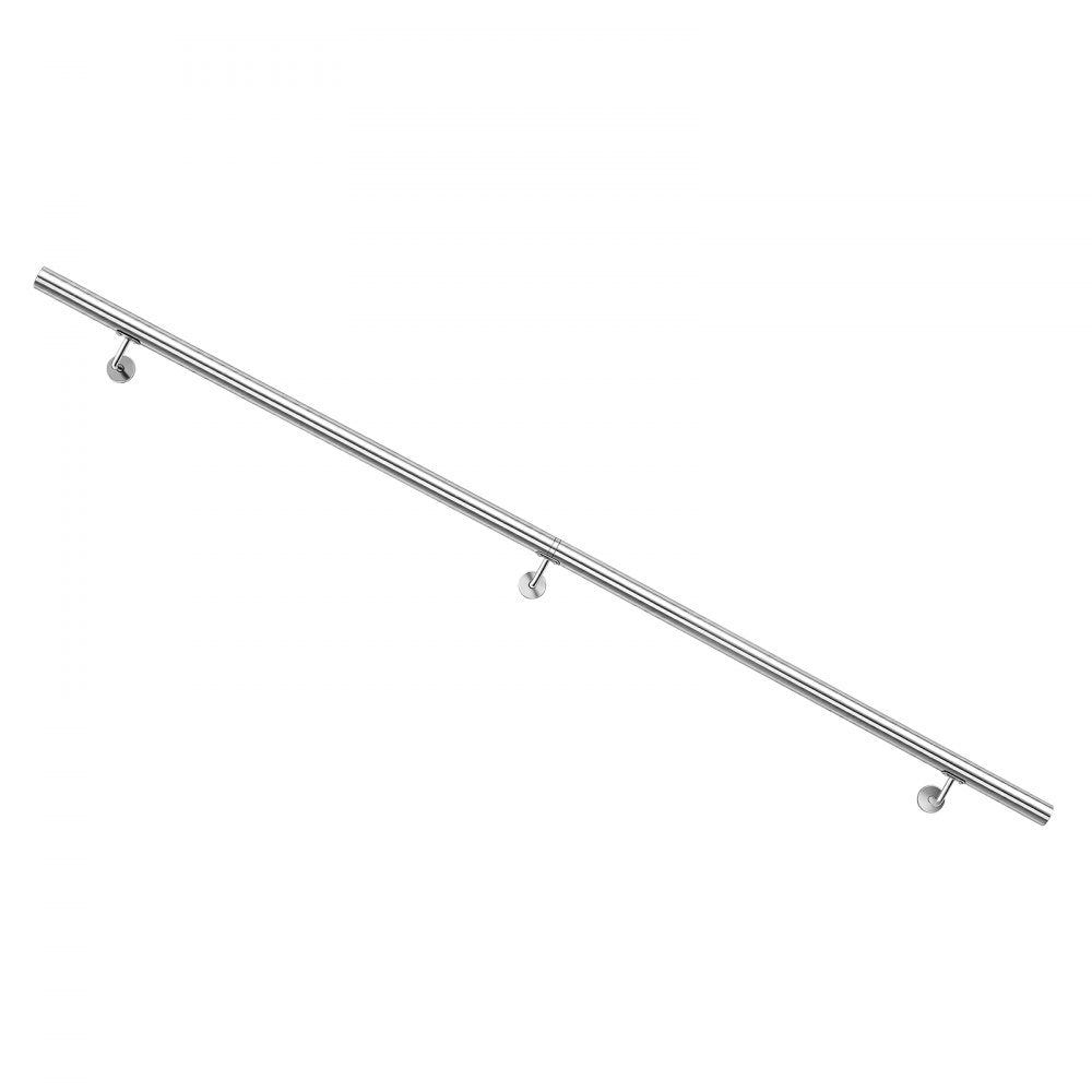 VEVOR Wall-Mounted Stair Handrail, 6.5 ft 250 lbs Load Metal Railing Silver, for Indoor Steps, Loft, Porch & Hallways, Heavy-Duty Industrial Stainless Steel Hand Rail, Round Tube, Mounting Hardware