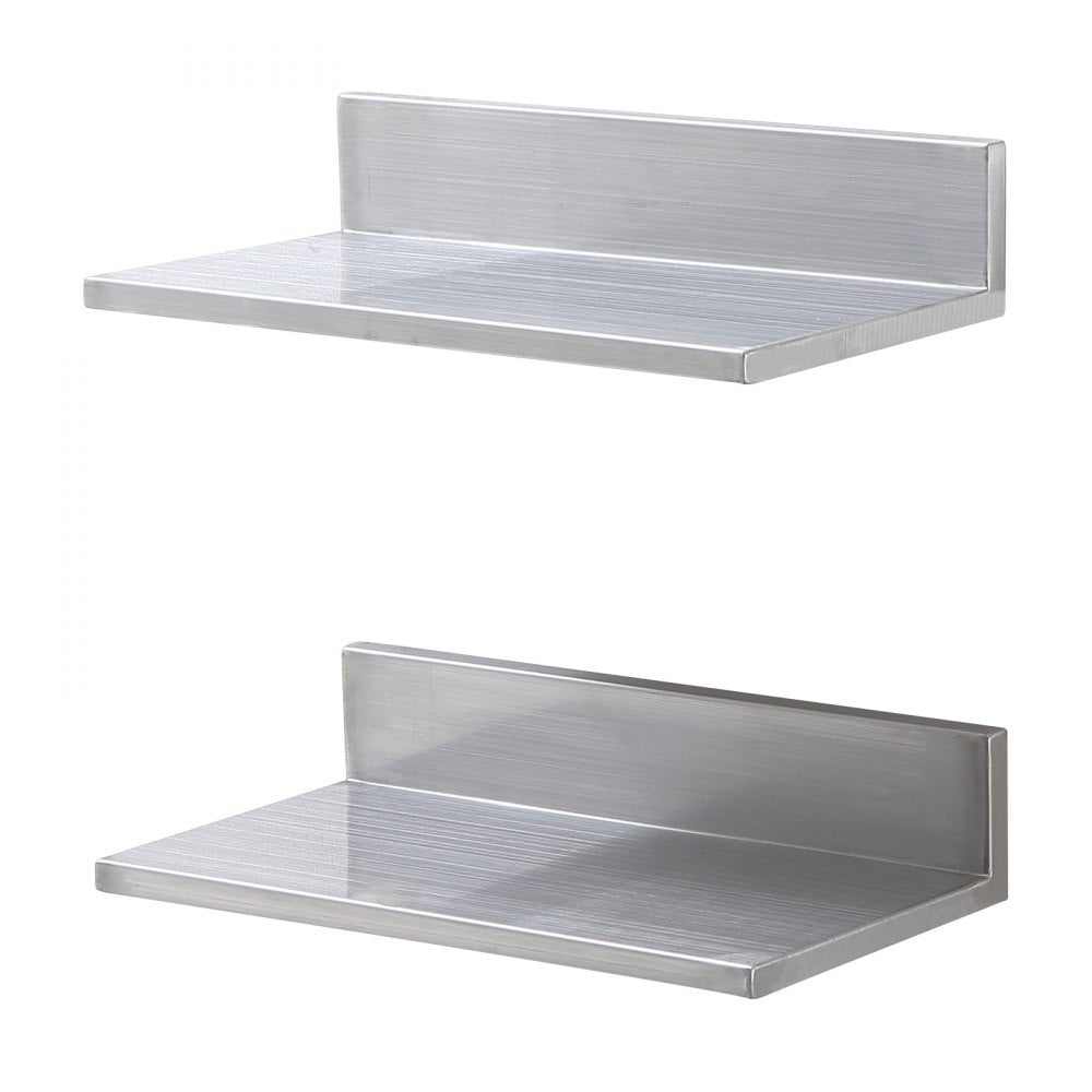 VEVOR 8.6" x 16" -2 Pack Stainless Steel Shelf, Wall Mounted Floating Shelving with Backsplash, 44 lbs Load Capacity Commercial Shelves, Heavy Duty Storage Rack for Restaurant, Kitchen, Bar, Home, and Hotel