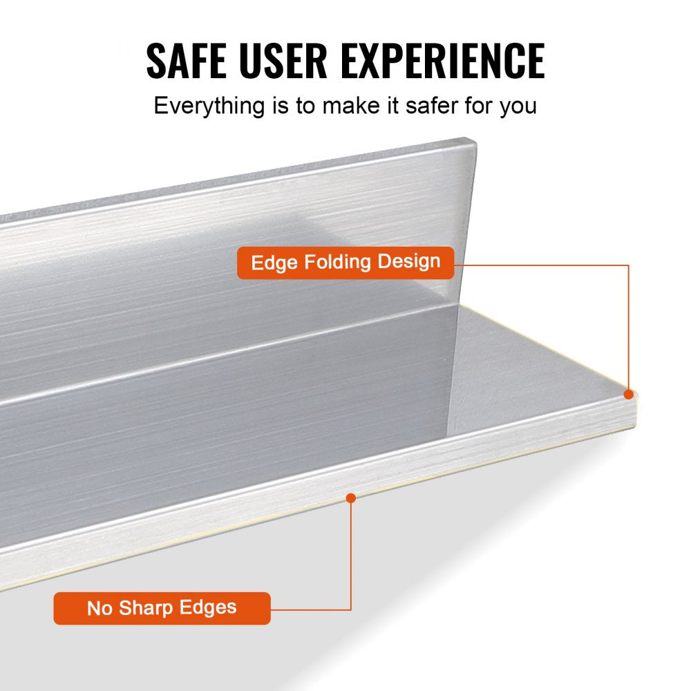 VEVOR 8.6" x 24" -2 Pack Stainless Steel Shelf, Wall Mounted Floating Shelving with Backsplash, 44 lbs Load Capacity Commercial Shelves, Heavy Duty Storage Rack for Restaurant, Kitchen, Bar, Home, and Hotel