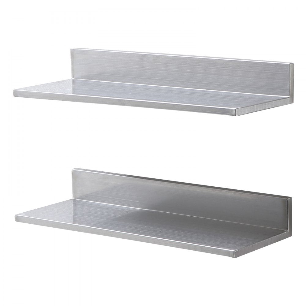 VEVOR 8.6" x 24" -2 Pack Stainless Steel Shelf, Wall Mounted Floating Shelving with Backsplash, 44 lbs Load Capacity Commercial Shelves, Heavy Duty Storage Rack for Restaurant, Kitchen, Bar, Home, and Hotel
